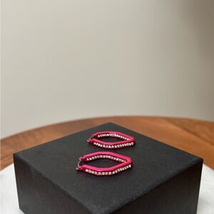 Pink Crystal-Trim Hoop Earrings